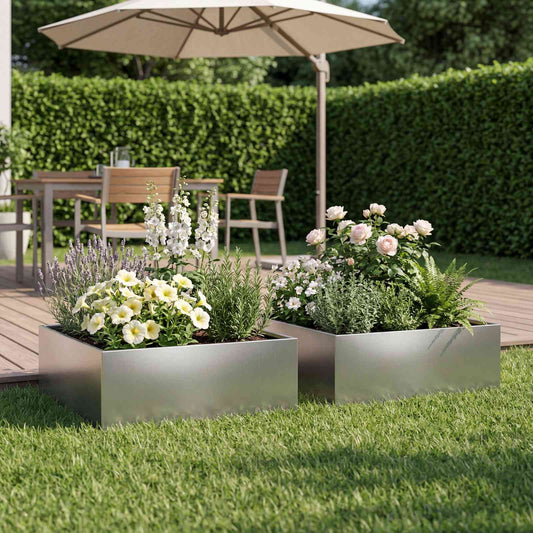 vidaXL Garden Planter 2 pcs Silver 40 x 40 x 20 cm Galvanised Steel