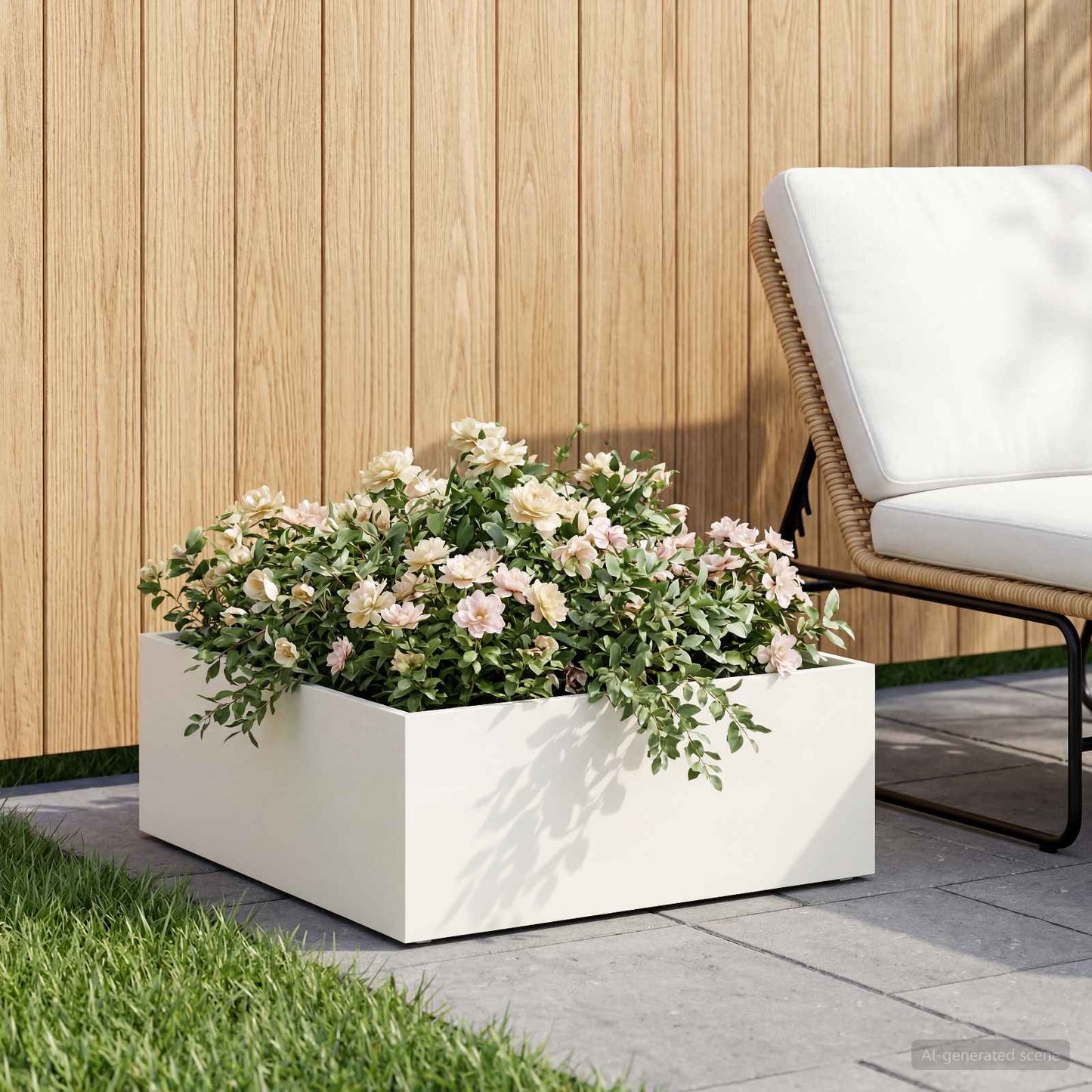 vidaXL Garden Planter White 60 x 60 x 20 cm Cold-rolled Steel