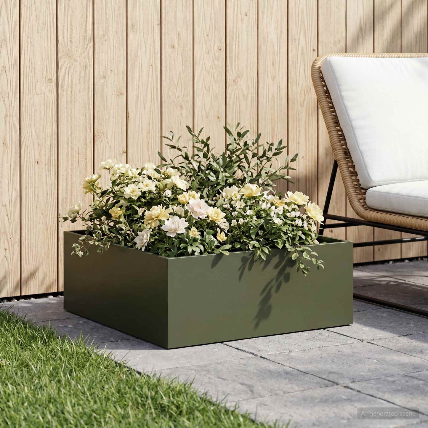 vidaXL Garden Planter Olive Green 60 x 60 x 20 cm Cold-rolled Steel