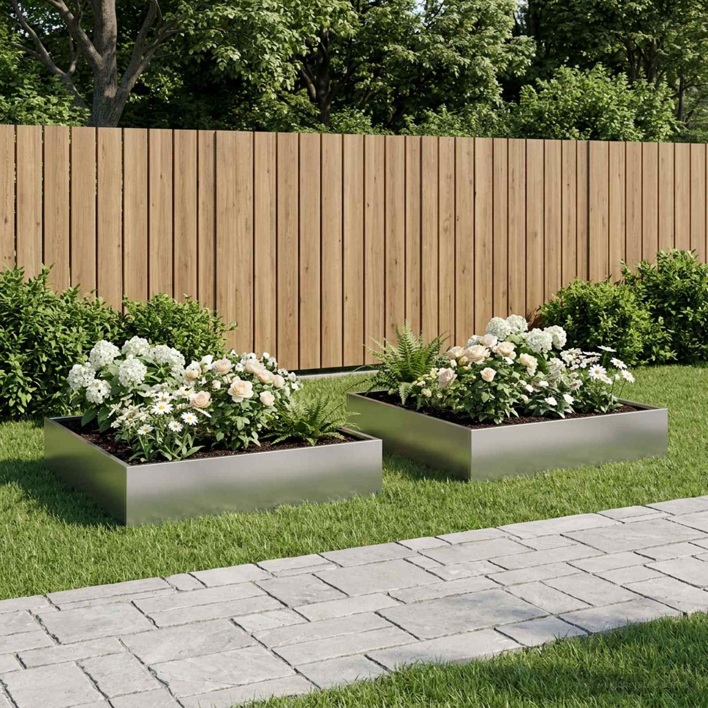 vidaXL Garden Planter 2 pcs Silver 100 x 100 x 20 cm Galvanised Steel