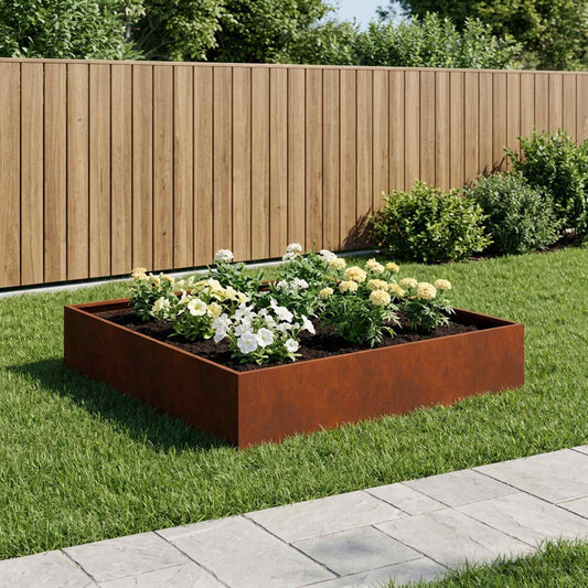vidaXL Garden Planter Rusty 100 x 100 x 20 cm Weathering Steel