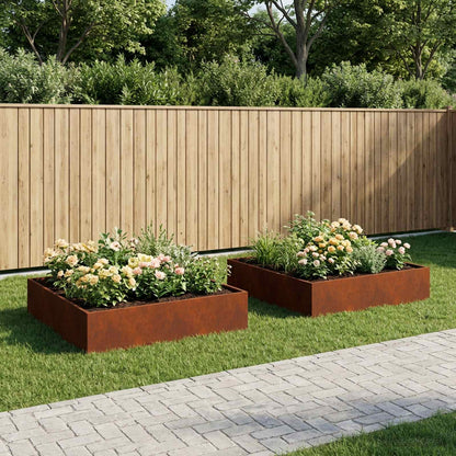 vidaXL Garden Planter 2 pcs Rusty 100 x 100 x 20 cm Weathering Steel