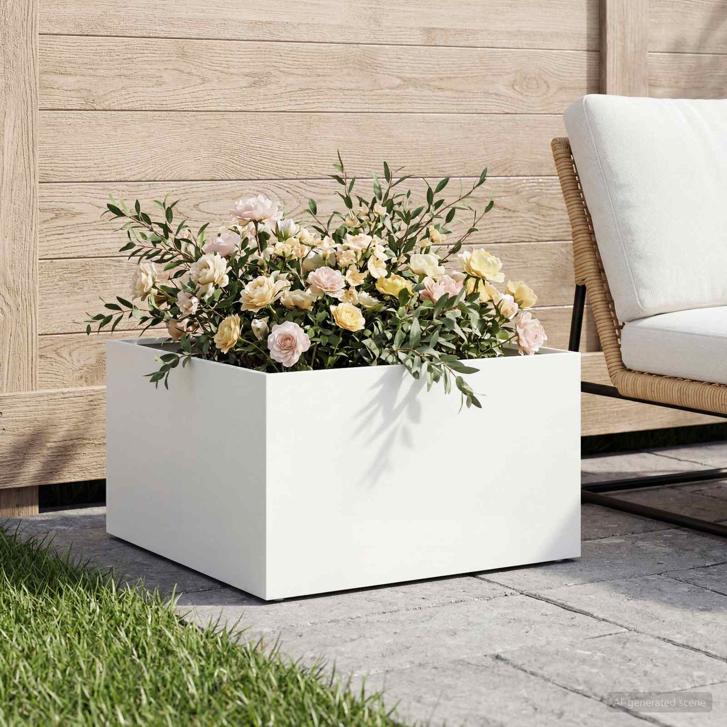 vidaXL Garden Planter White 40 x 40 x 30 cm Cold-rolled Steel