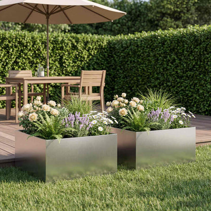 vidaXL Garden Planter 2 pcs Silver 40 x 40 x 30 cm Stainless Steel