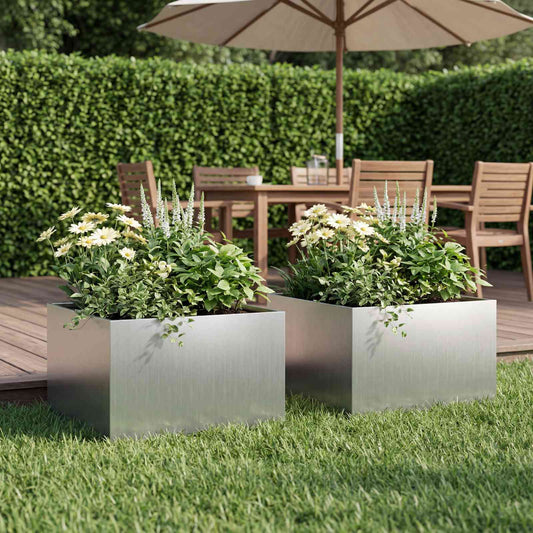 vidaXL Garden Planter 2 pcs Silver 60 x 60 x 30 cm Galvanised Steel