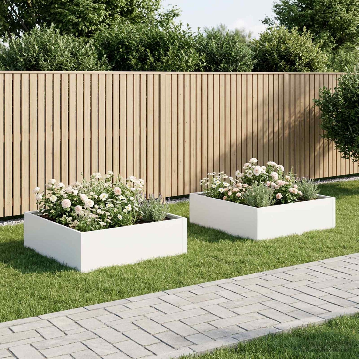 vidaXL Garden Planter 2 pcs White 100 x 100 x 30 cm Cold-rolled Steel