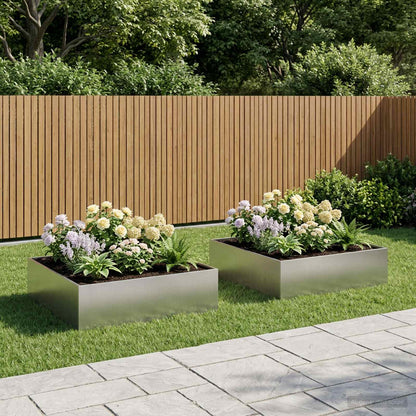 vidaXL Garden Planter 2 pcs Silver 100 x 100 x 30 cm Stainless Steel