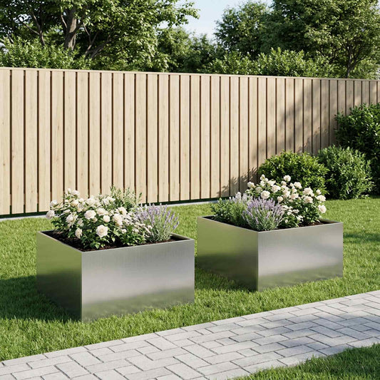 vidaXL Garden Planter 2 pcs Silver 60 x 60 x 40 cm Galvanised Steel