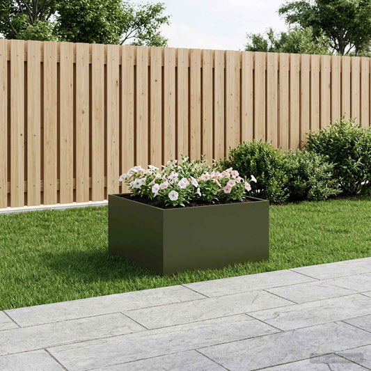 vidaXL Garden Planter Olive Green 80 x 80 x 40 cm Cold-rolled Steel