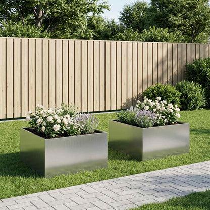 vidaXL Garden Planter 2 pcs Silver 80 x 80 x 40 cm Galvanised Steel