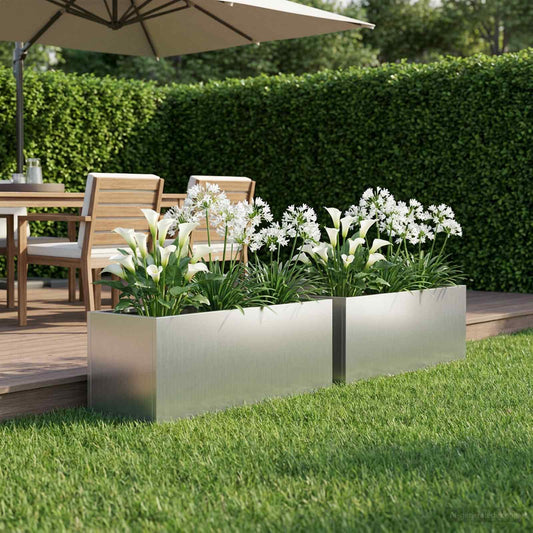 vidaXL Garden Planter 2 pcs Silver 40 x 20 x 20 cm Galvanised Steel