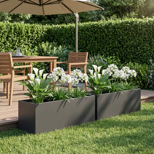 vidaXL Garden Planter 2 pcs Black 60 x 20 x 20 cm Cold-rolled Steel