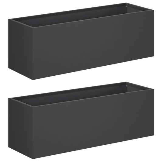 vidaXL Garden Planter 2 pcs Black 60 x 20 x 20 cm Cold-rolled Steel
