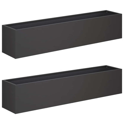 vidaXL Garden Planter 2 pcs Black 80 x 20 x 20 cm Cold-rolled Steel