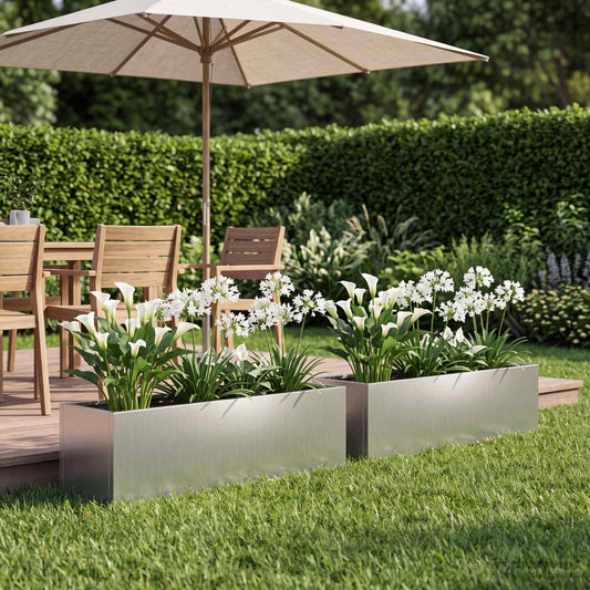 vidaXL Garden Planter 2 pcs Silver 80 x 20 x 20 cm Galvanised Steel