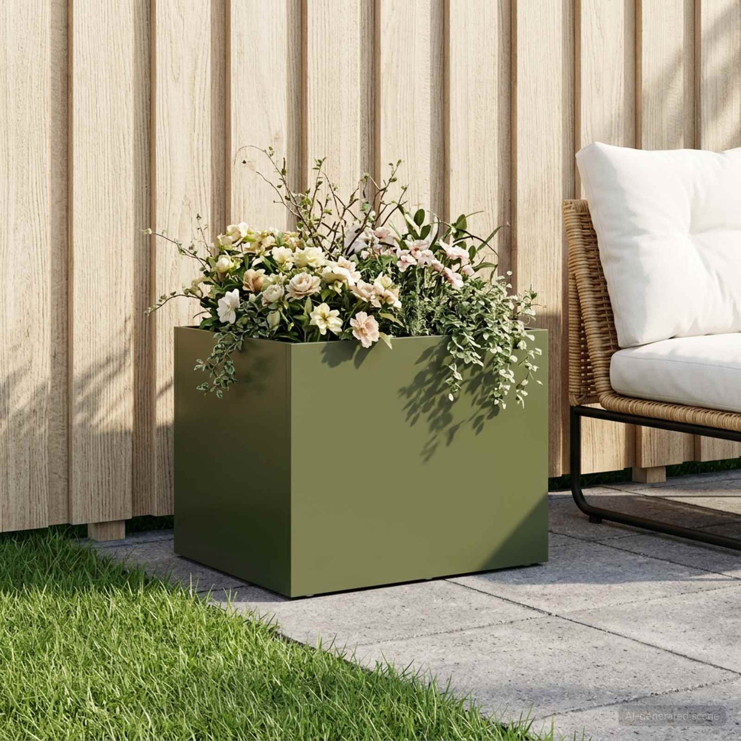 vidaXL Garden Planter Olive Green 40 x 30 x 30 cm Cold-rolled Steel