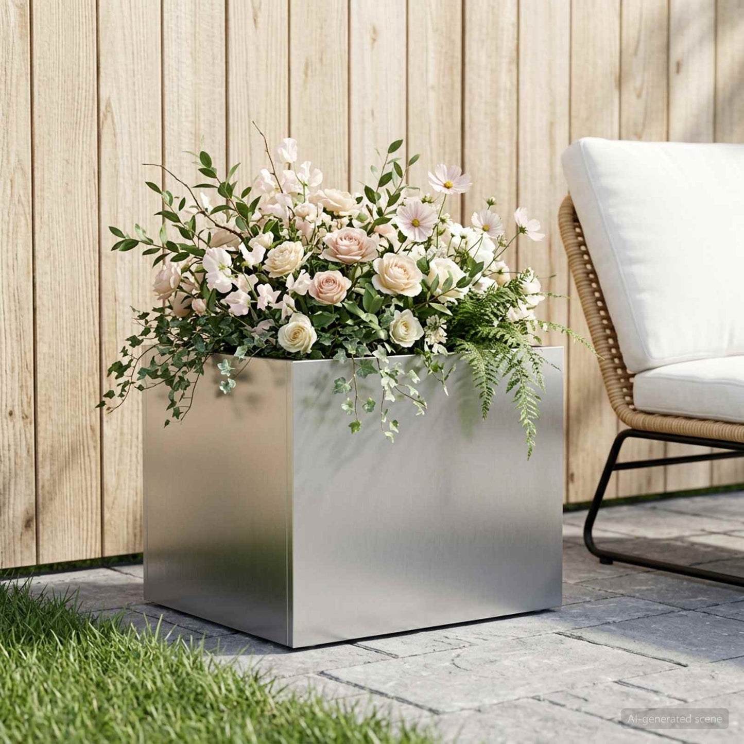 vidaXL Garden Planter Silver 40 x 30 x 30 cm Stainless Steel