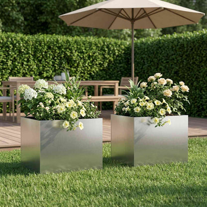 vidaXL Garden Planter 2 pcs Silver 40 x 30 x 30 cm Stainless Steel