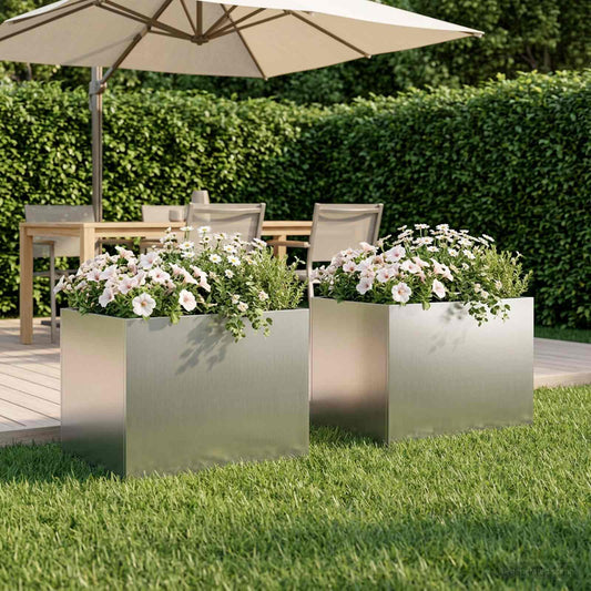 vidaXL Garden Planter 2 pcs Silver 40 x 30 x 30 cm Galvanised Steel