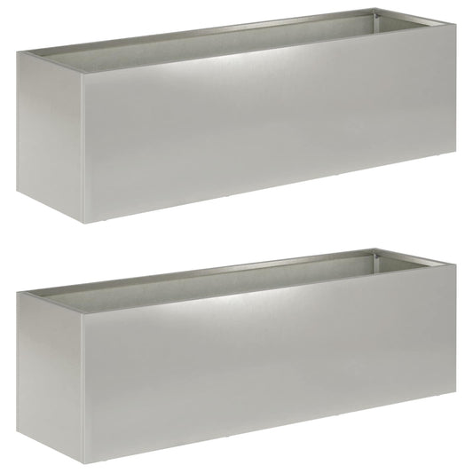vidaXL Garden Planter 2 pcs Silver 100 x 30 x 30 cm Stainless Steel
