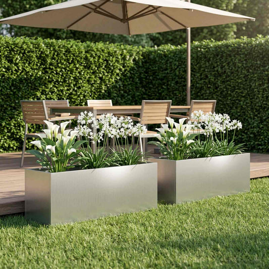 vidaXL Garden Planter 2 pcs Silver 100 x 30 x 30 cm Galvanised Steel