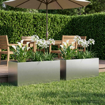 vidaXL Garden Planter 2 pcs Silver 100 x 40 x 40 cm Galvanised Steel