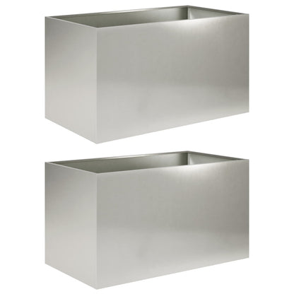 vidaXL Garden Planter 2 pcs Silver 80 x 50 x 50 cm Stainless Steel