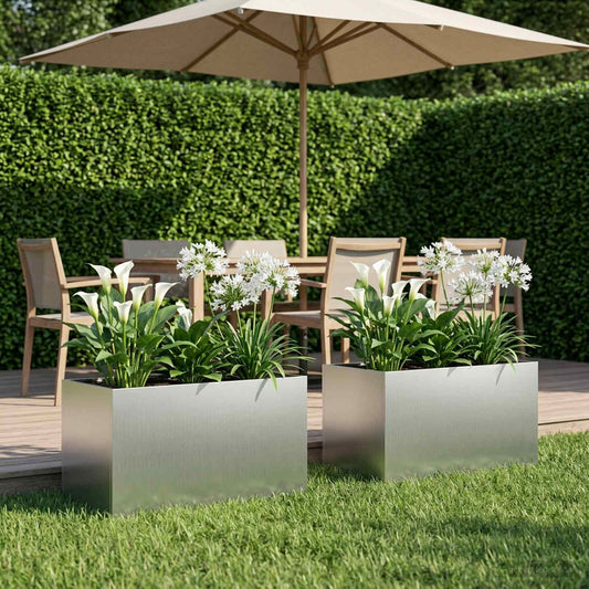 vidaXL Garden Planter 2 pcs Silver 80 x 50 x 50 cm Galvanised Steel