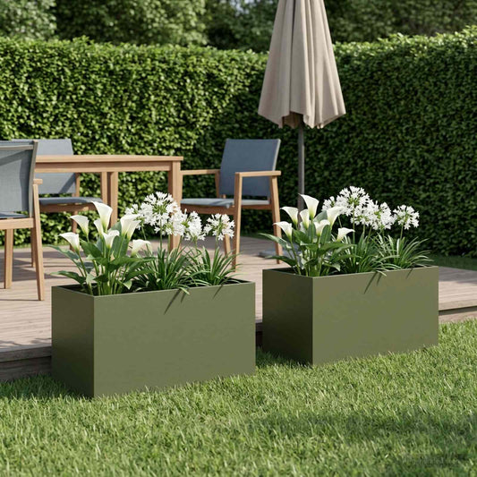 vidaXL Garden Planter 2 pcs Olive Green 100 x 50 x 50 cm
