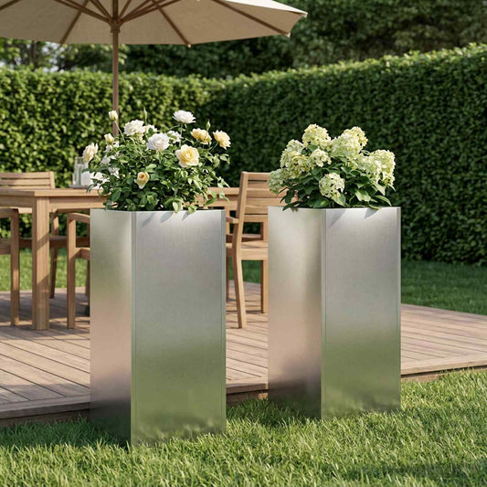 vidaXL Garden Planter 2 pcs Silver 20 x 20 x 40 cm Stainless Steel