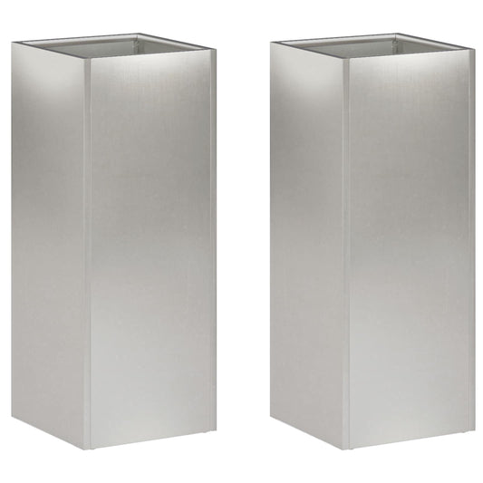 vidaXL Garden Planter 2 pcs Silver 20 x 20 x 40 cm Stainless Steel