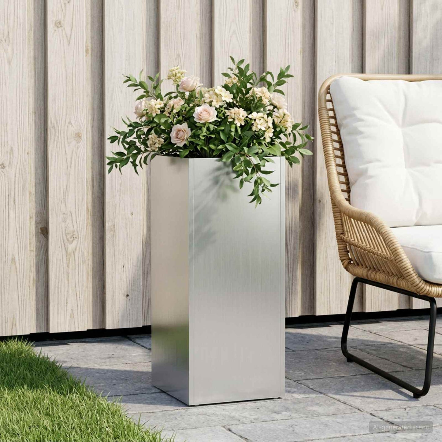 vidaXL Garden Planter Silver 20 x 20 x 40 cm Galvanised Steel