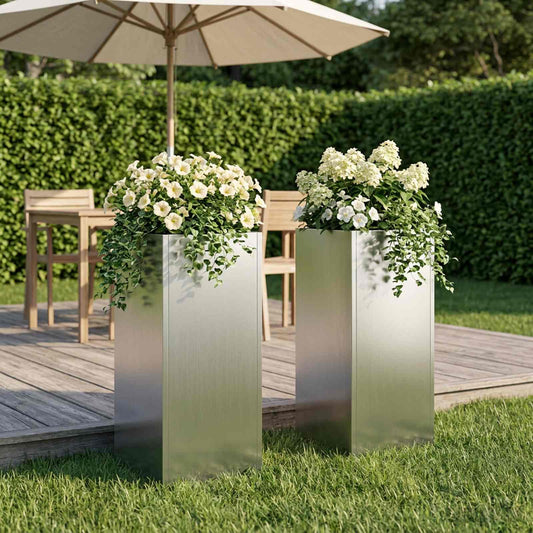 vidaXL Garden Planter 2 pcs Silver 20 x 20 x 40 cm Galvanised Steel