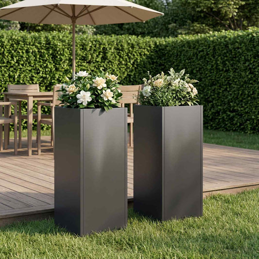 vidaXL Garden Planter 2 pcs Black 20 x 20 x 50 cm Cold-rolled Steel