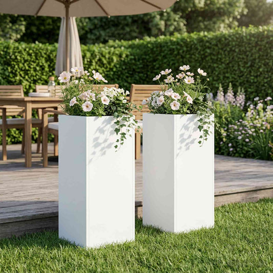 vidaXL Garden Planter 2 pcs White 20 x 20 x 50 cm Cold-rolled Steel