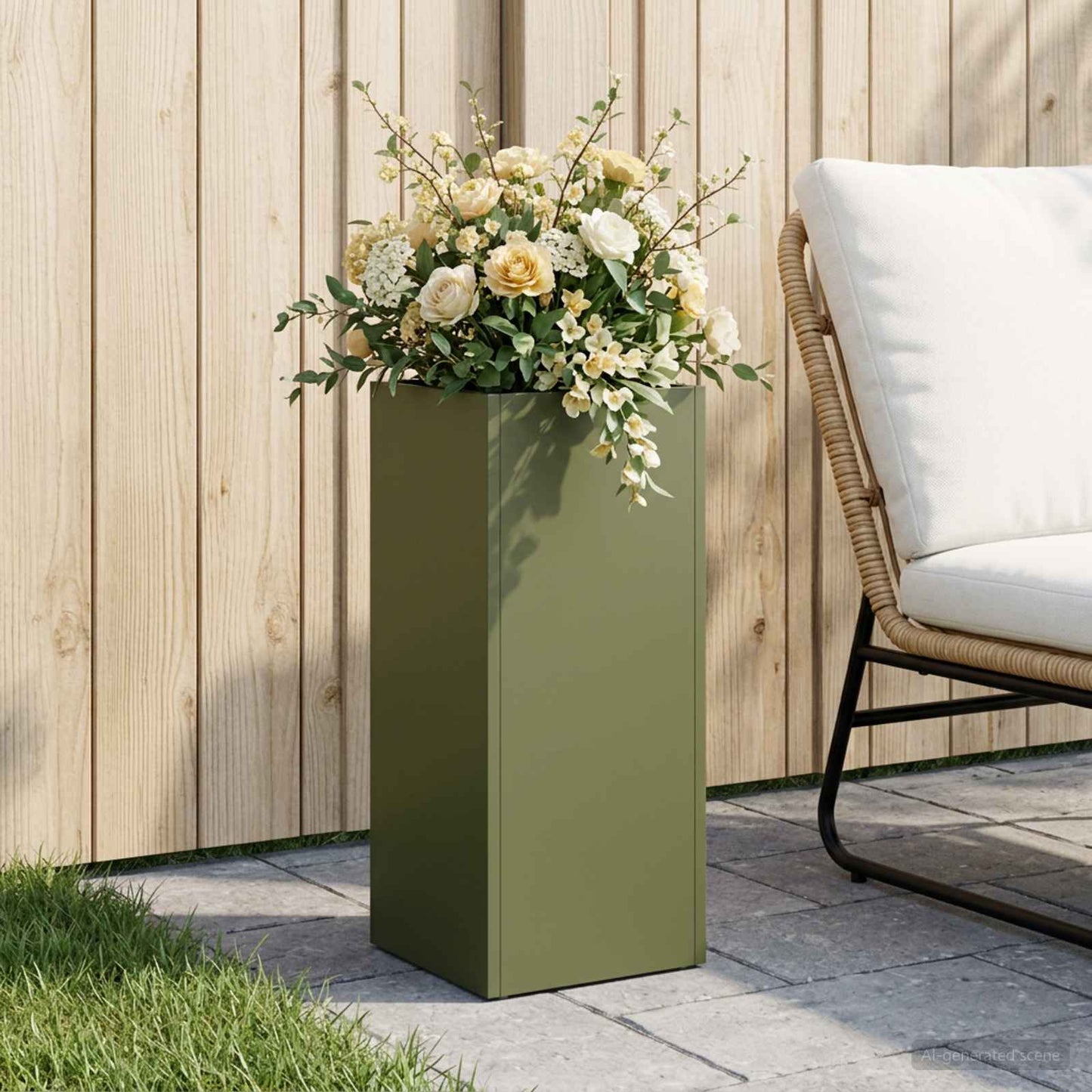 vidaXL Garden Planter Olive Green 20 x 20 x 50 cm Cold-rolled Steel