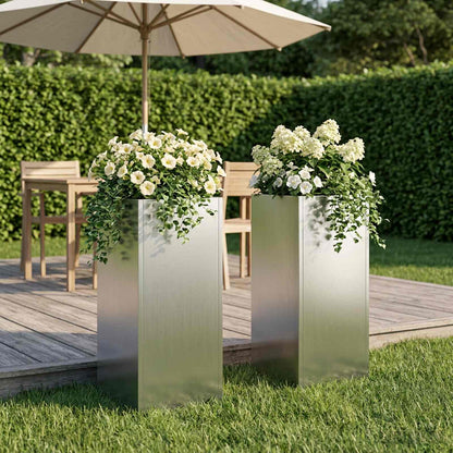 vidaXL Garden Planter 2 pcs Silver 20 x 20 x 50 cm Galvanised Steel