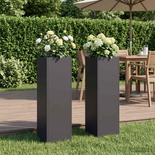 vidaXL Garden Planter 2 pcs Black 20 x 20 x 75 cm Cold-rolled Steel
