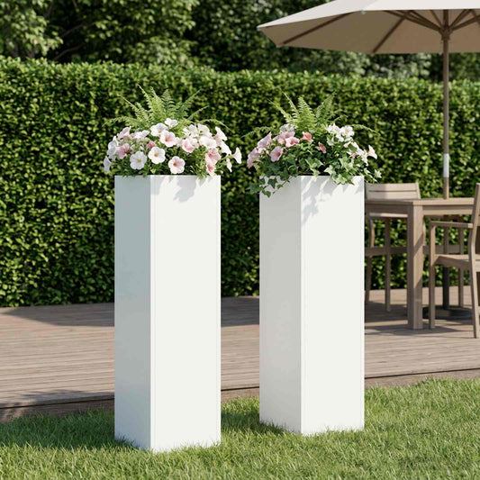 vidaXL Garden Planter 2 pcs White 20 x 20 x 75 cm Cold-rolled Steel