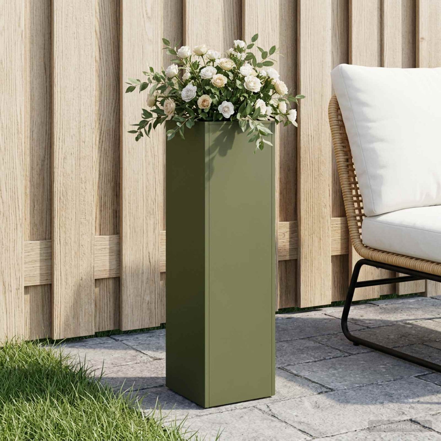 vidaXL Garden Planter Olive Green 20 x 20 x 75 cm Cold-rolled Steel