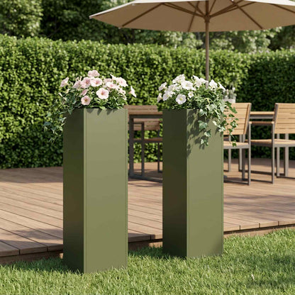 vidaXL Garden Planter 2 pcs Olive Green 20 x 20 x 75 cm