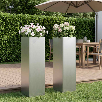 vidaXL Garden Planter 2 pcs Silver 20 x 20 x 75 cm Galvanised Steel