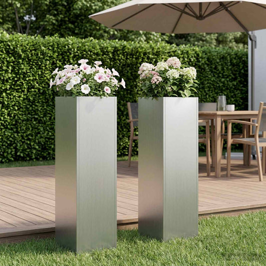 vidaXL Garden Planter 2 pcs Silver 20 x 20 x 75 cm Galvanised Steel