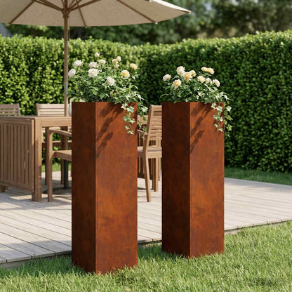 vidaXL Garden Planter 2 pcs Rusty 20 x 20 x 75 cm Weathering Steel