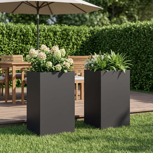 vidaXL Garden Planter 2 pcs Black 30 x 30 x 40 cm Cold-rolled Steel