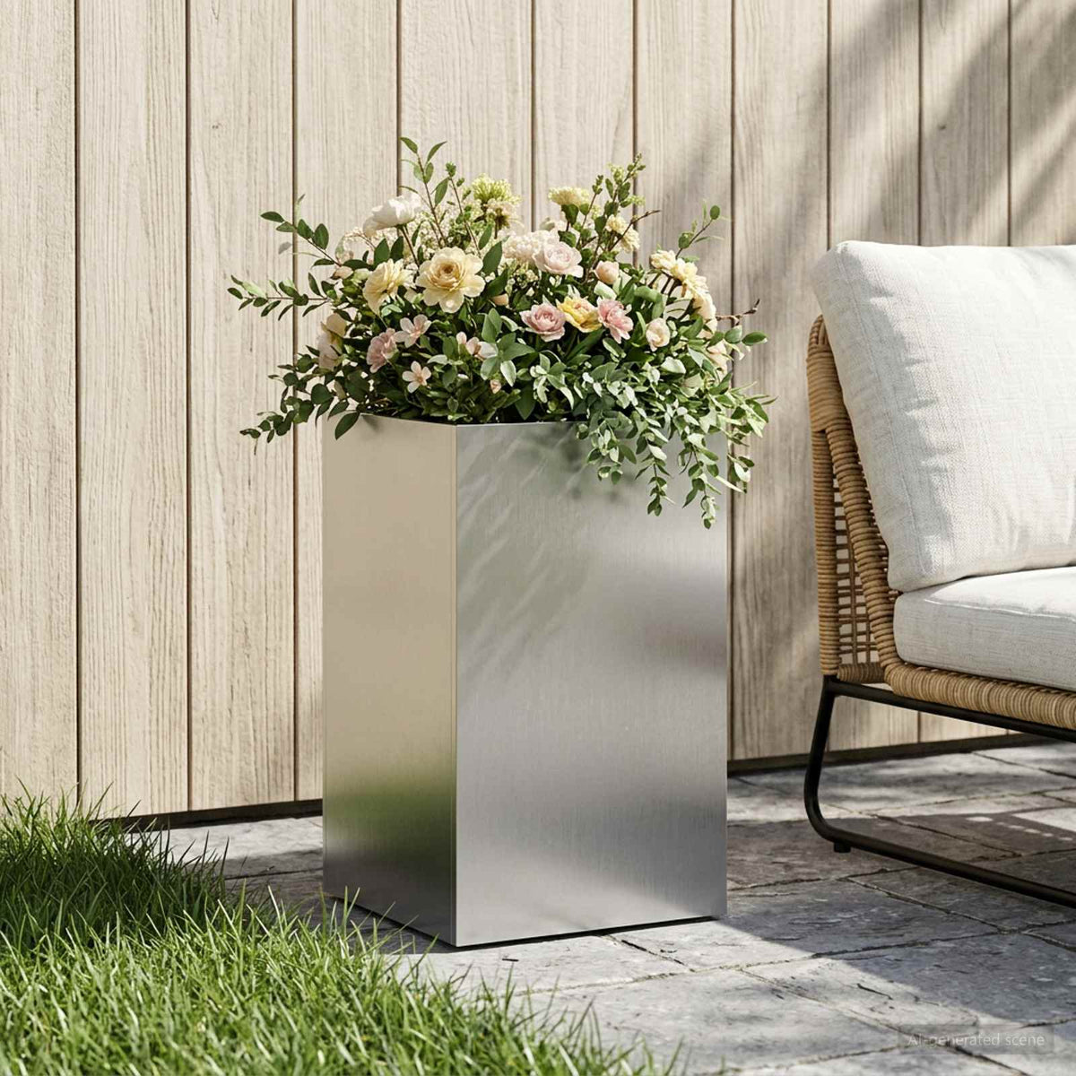 vidaXL Garden Planter Silver 30 x 30 x 40 cm Stainless Steel