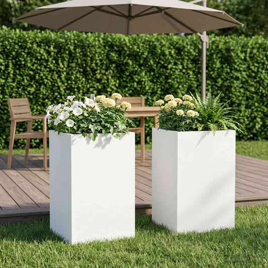 vidaXL Garden Planter 2 pcs White 30 x 30 x 50 cm Cold-rolled Steel