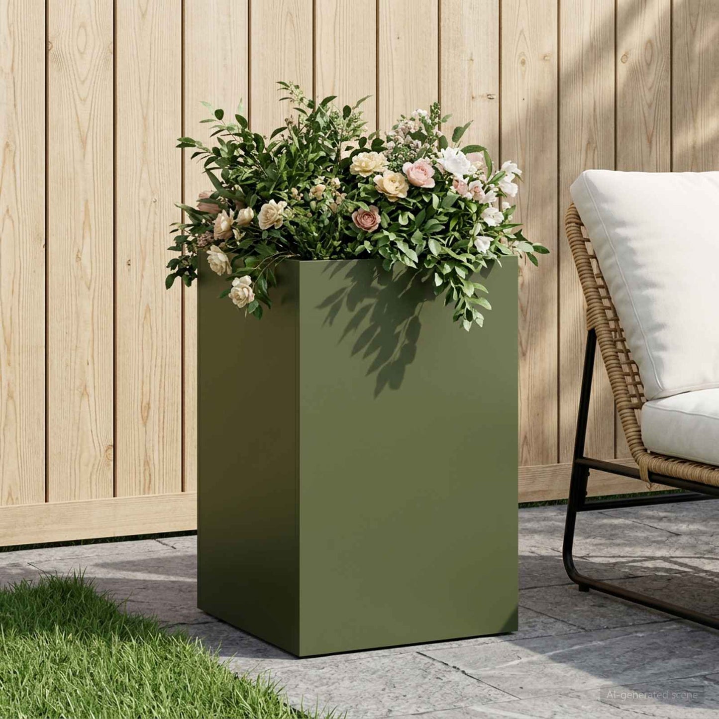 vidaXL Garden Planter Olive Green 30 x 30 x 50 cm Cold-rolled Steel