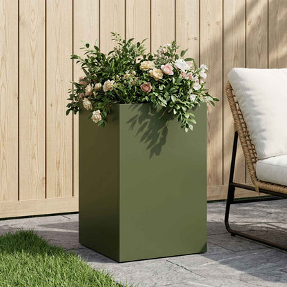vidaXL Garden Planter Olive Green 30 x 30 x 50 cm Cold-rolled Steel