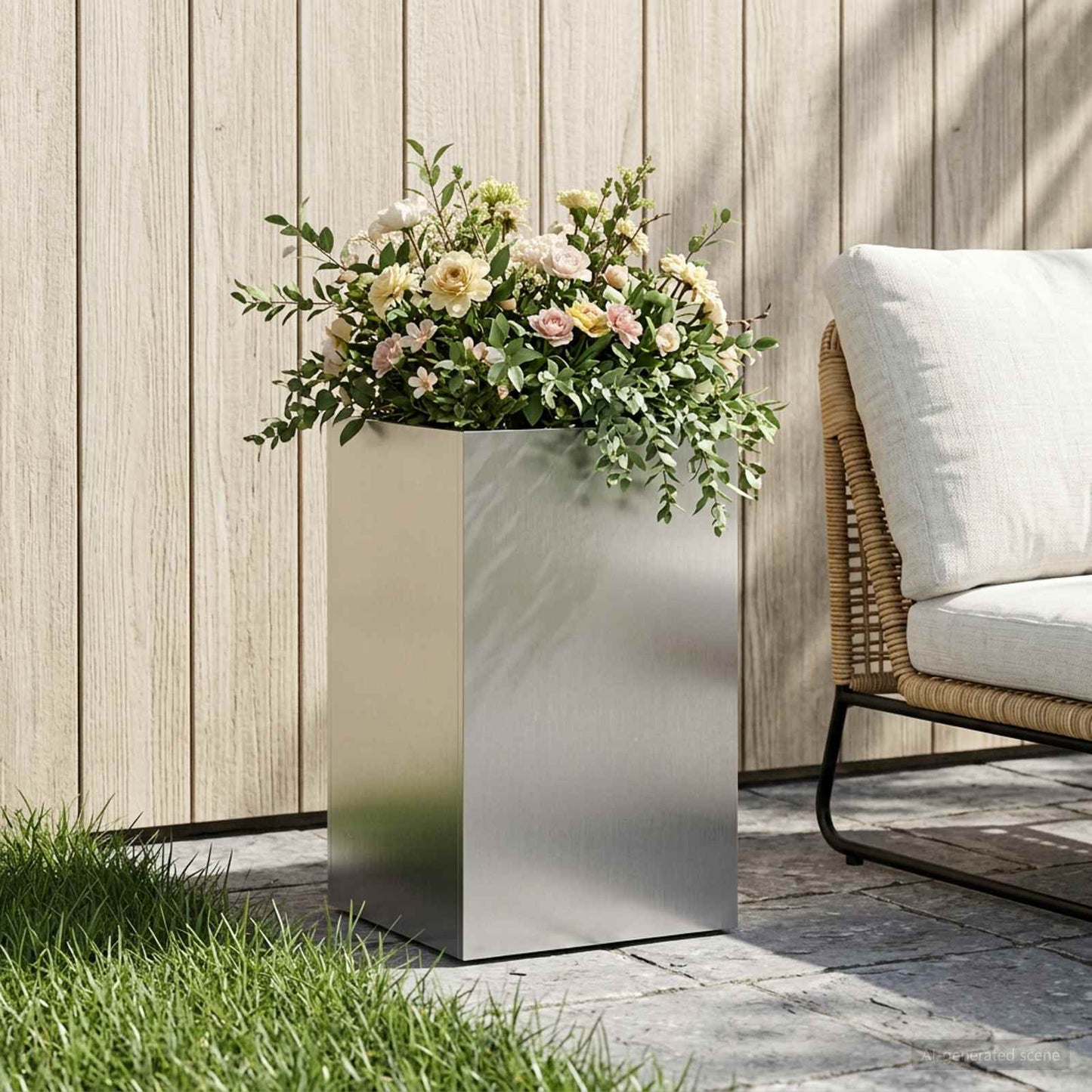 vidaXL Garden Planter Silver 30 x 30 x 50 cm Stainless Steel